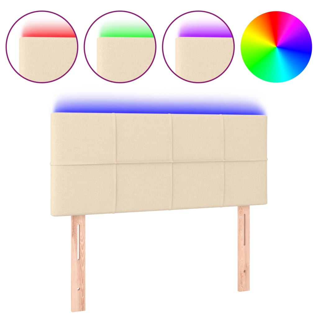 vidaXL Čelo postele s LED krémové 100x5x78/88 cm textil