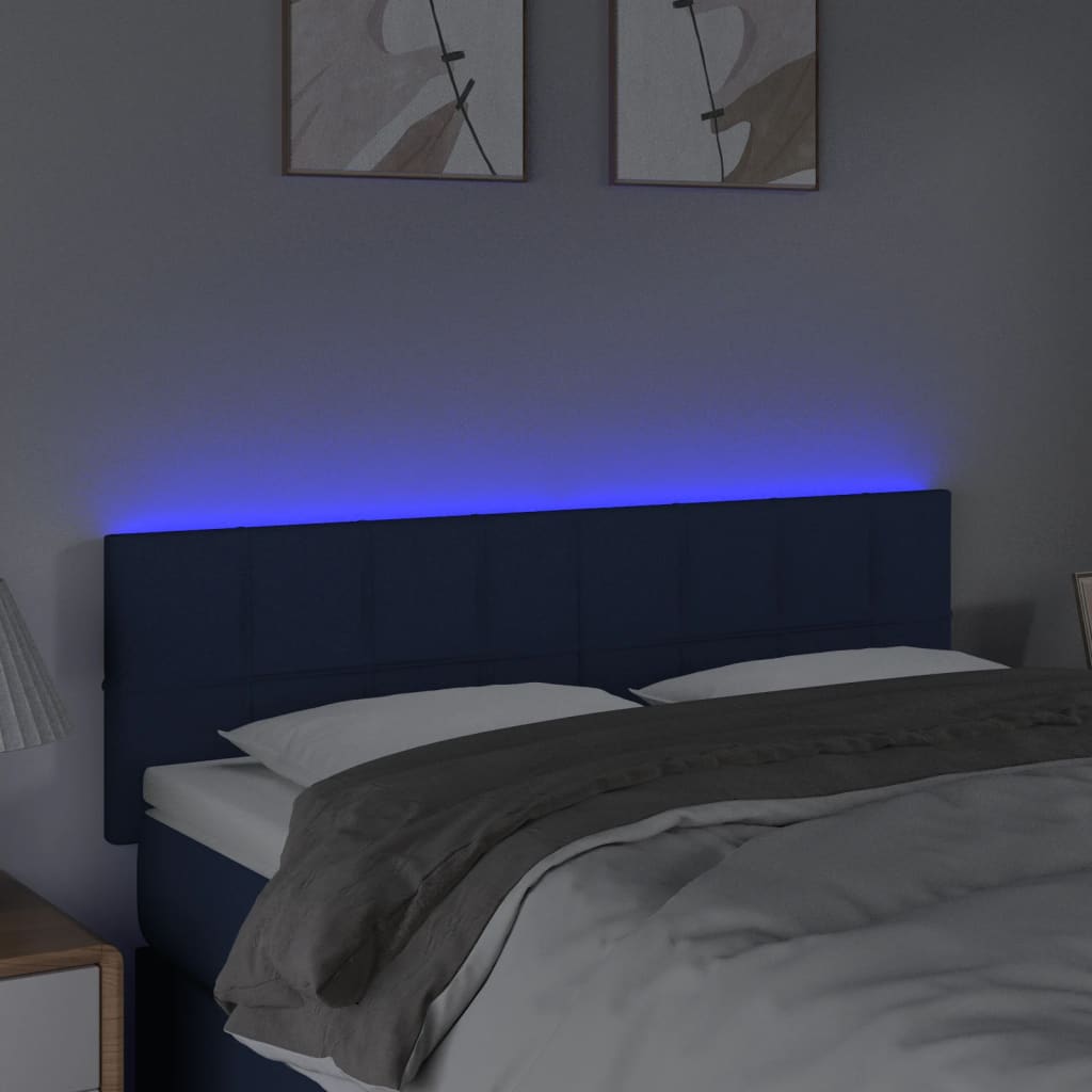 vidaXL Hoofdbord LED 144x5x78/88 cm stof blauw afbeelding