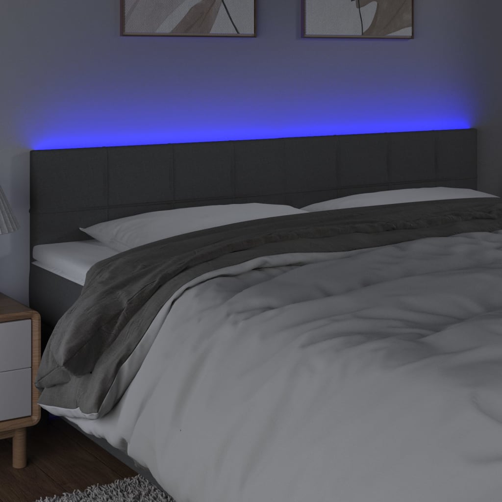 vidaXL Hoofdbord LED 160x5x78/88 cm stof donkergrijs afbeelding