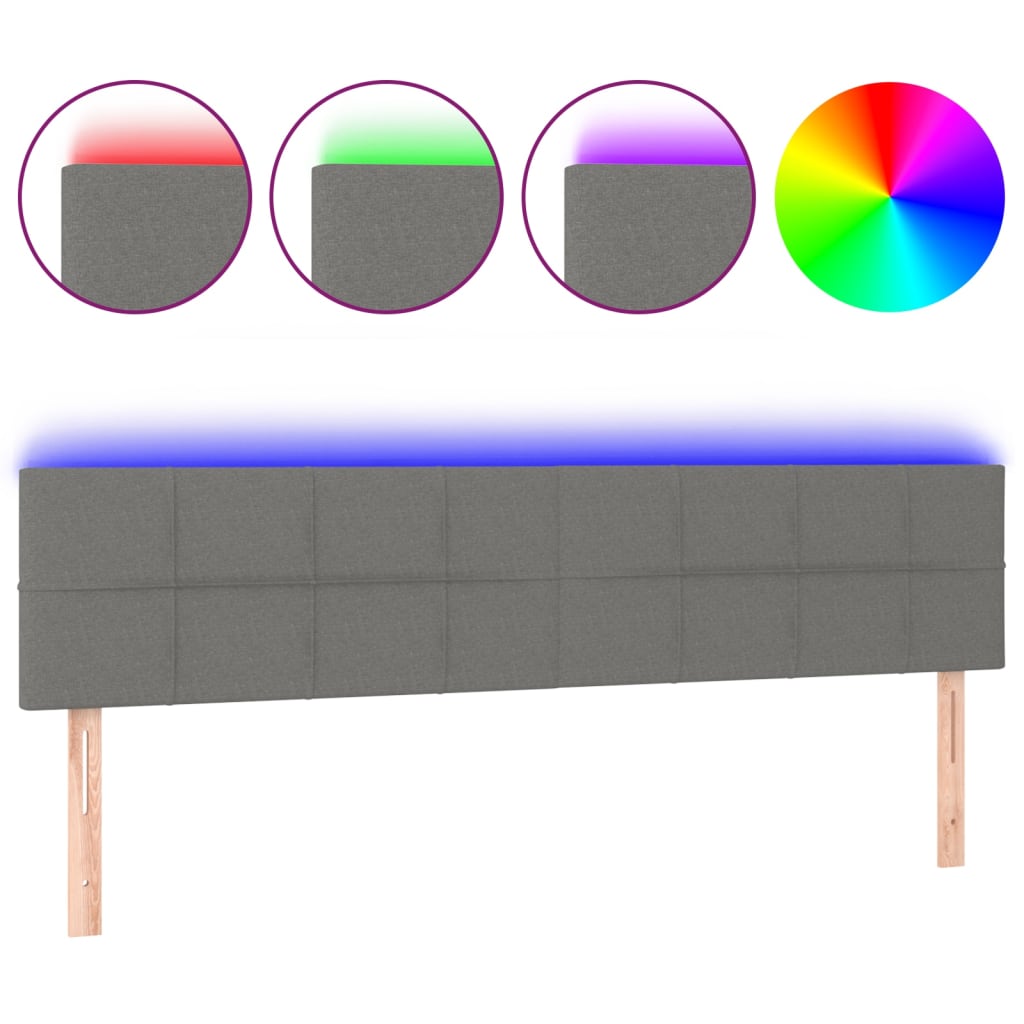 vidaXL ÄŚelo postele s LED tmavÄ› ĹˇedĂ© 180x5x78/88 cm textil
