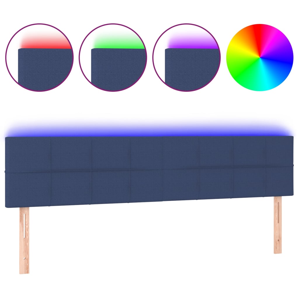 vidaXL Čelo postele s LED modré 180x5x78/88 cm textil