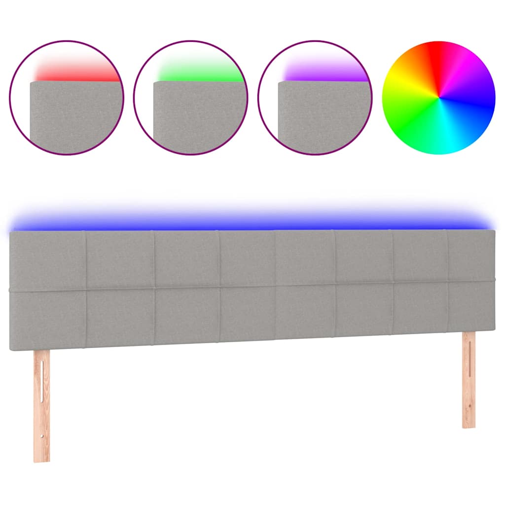 vidaXL Hoofdbord LED 200x5x78/88 cm stof lichtgrijs grijs, foto 3