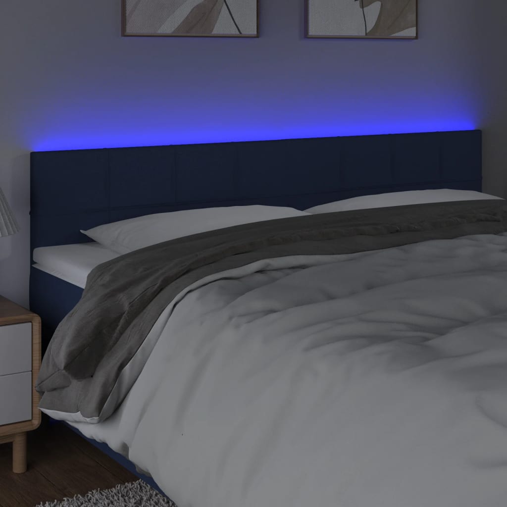 vidaXL Hoofdbord LED 200x5x78/88 cm stof blauw afbeelding