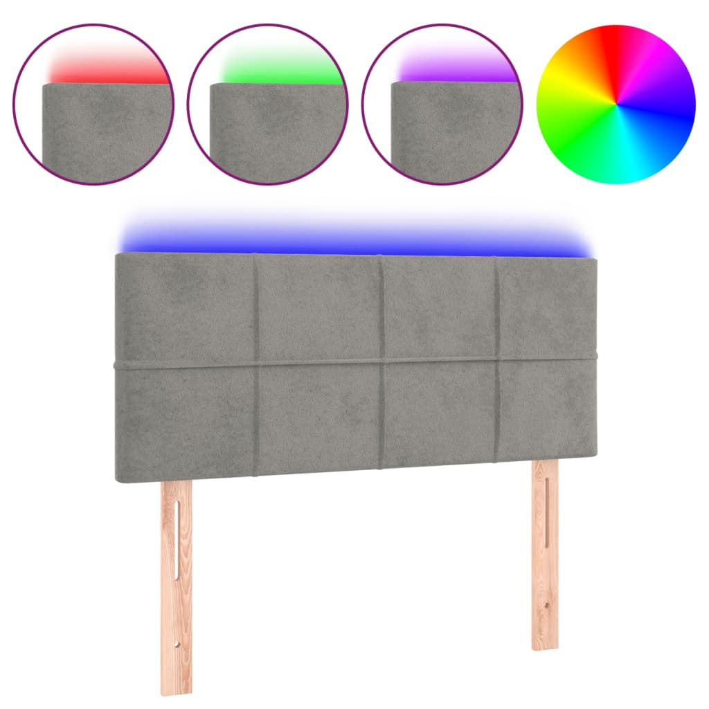 vidaXL Čelo postele s LED světle šedé 80 x 5 x 78/88 cm samet