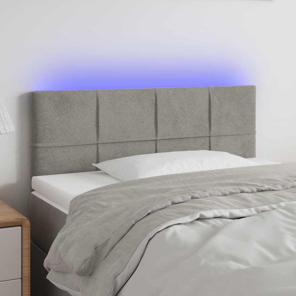 vidaXL TÄƒblie de pat cu LED, gri deschis, 80x5x78/88 cm, catifea