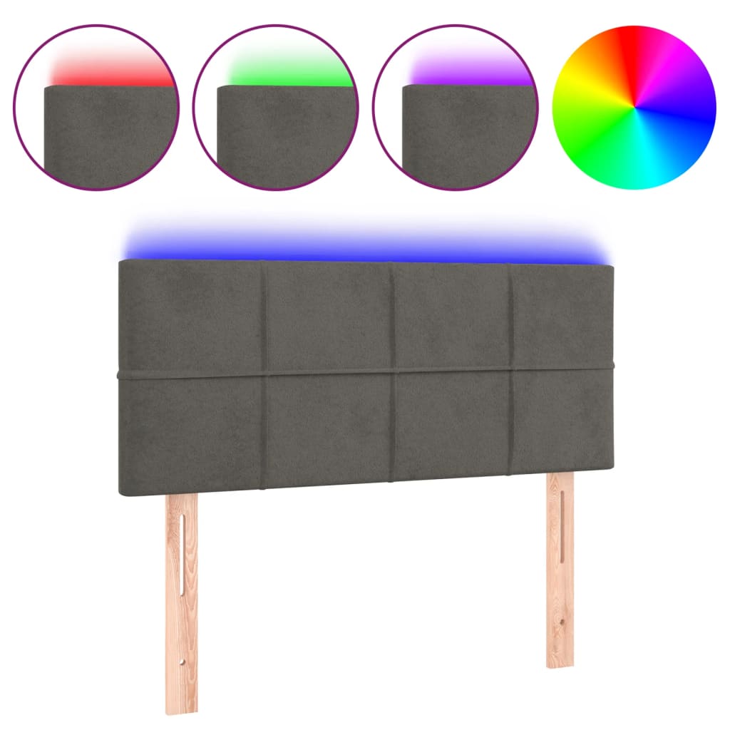 vidaXL Čelo postele s LED tmavě šedé 90x5x78/88 cm samet