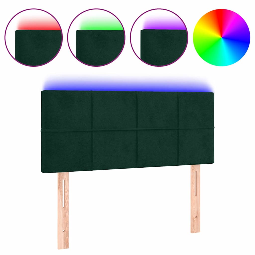 vidaXL Čelo postele s LED tmavě zelené 90x5x78/88 cm samet