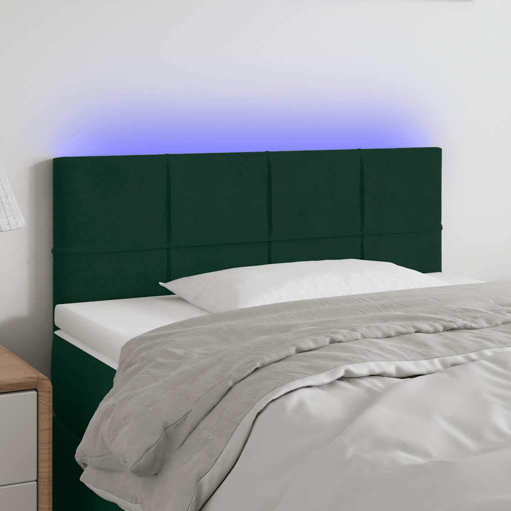 vidaXL Tăblie de pat cu LED, verde închis, 90x5x78/88 cm, catifea