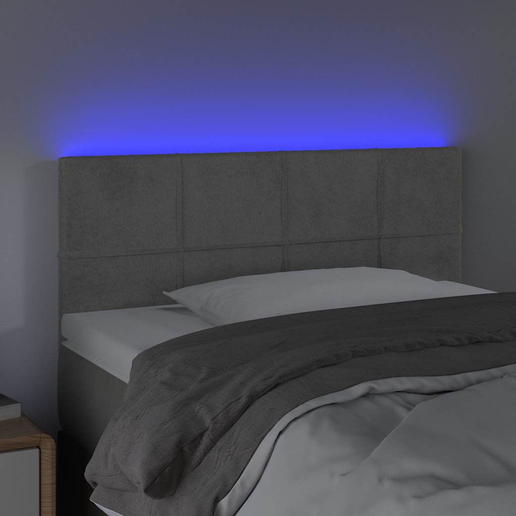 vidaXL Hoofdbord LED 100x5x78/88 cm fluweel lichtgrijs grijs, foto 2