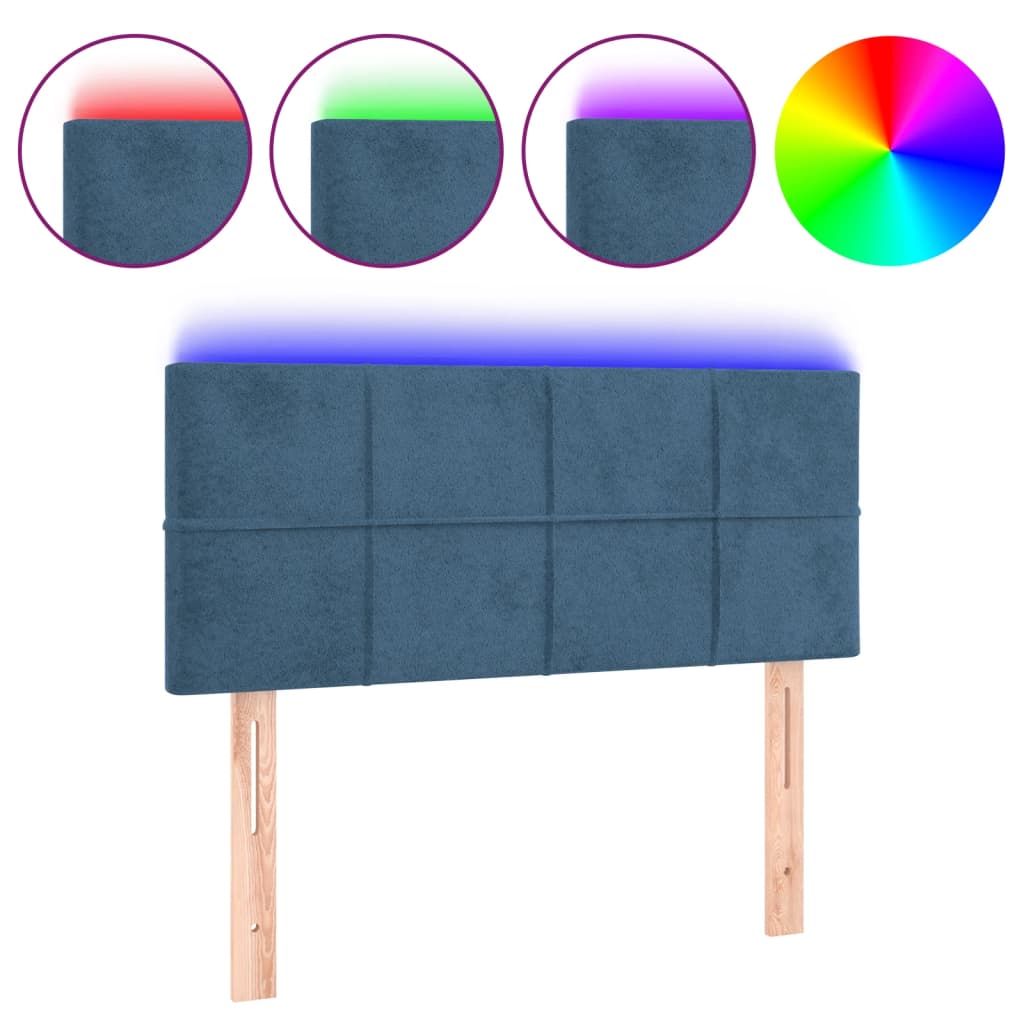 vidaXL Čelo postele s LED tmavě modré 100x5x78/88 cm samet