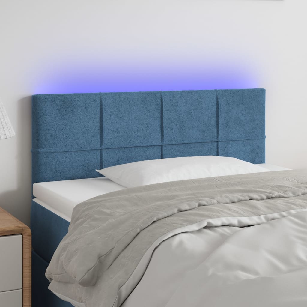 vidaXL sengegavl med LED-lys 100x5x78/88 cm fløjl mørkeblå