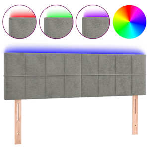 Čelo postele s LED světle šedé 144 x 5 x 78/88 cm samet - obrázek 2