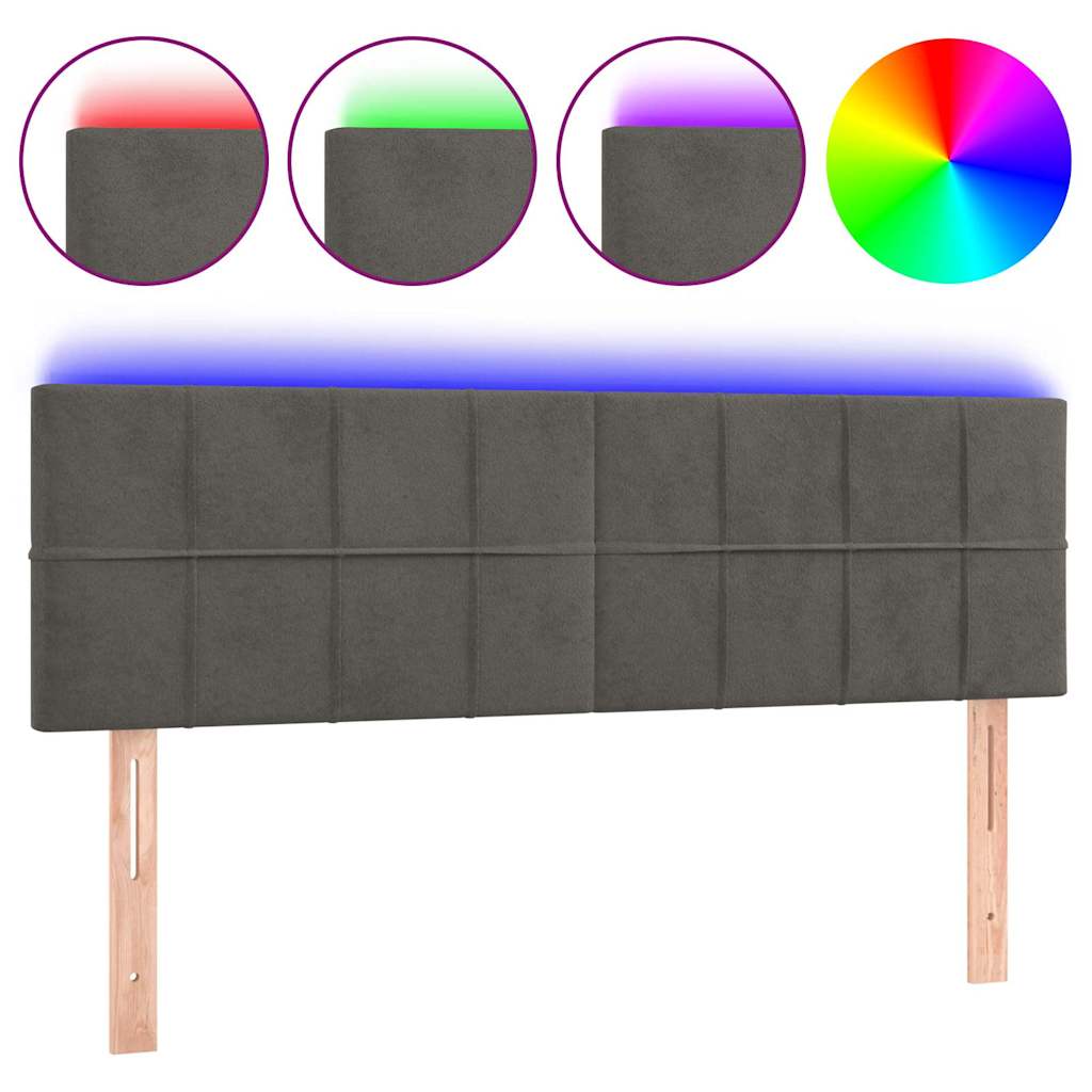 vidaXL Hoofdbord LED 144x5x78/88 cm fluweel donkergrijs grijs, foto 3