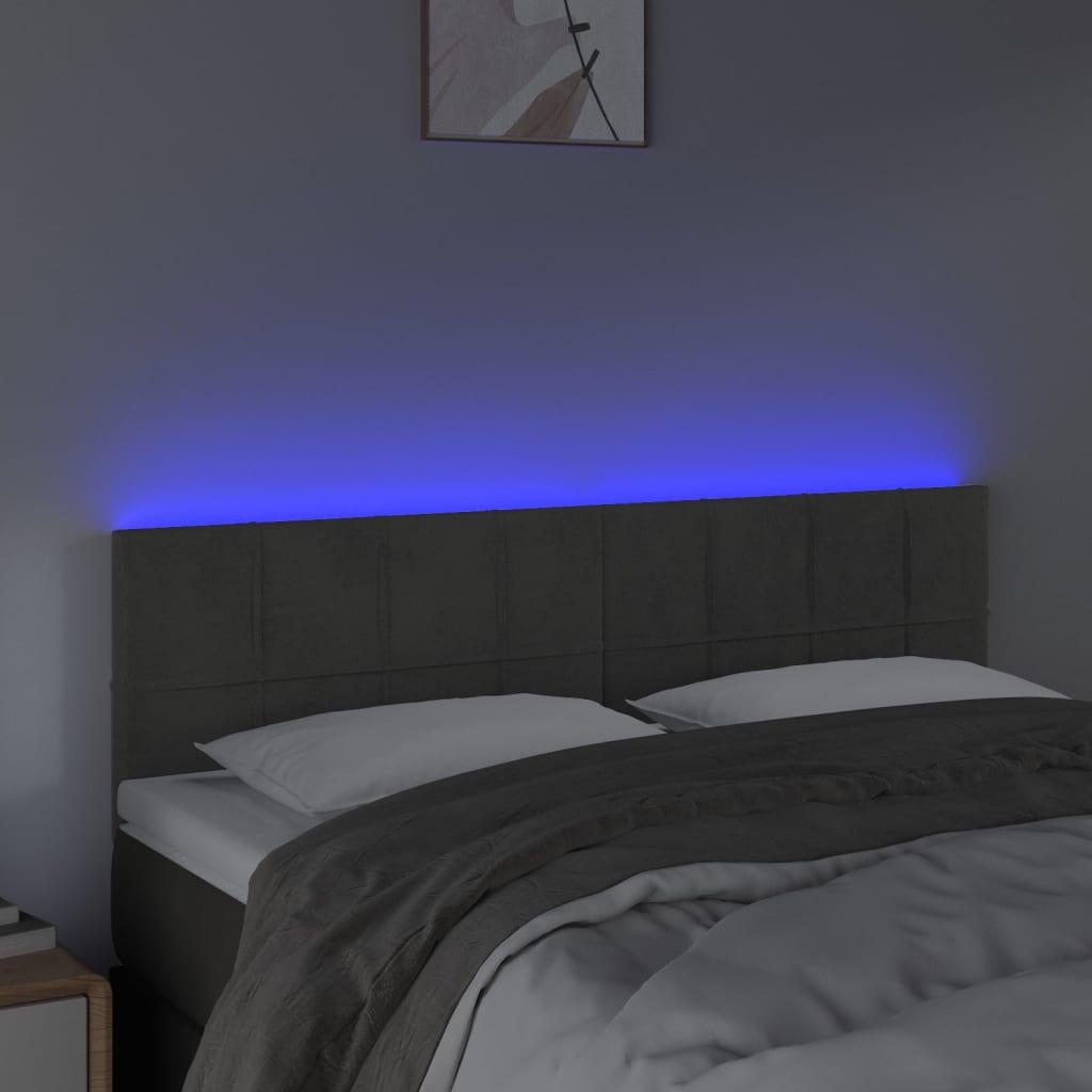 vidaXL Hoofdbord LED 144x5x78/88 cm fluweel donkergrijs afbeelding