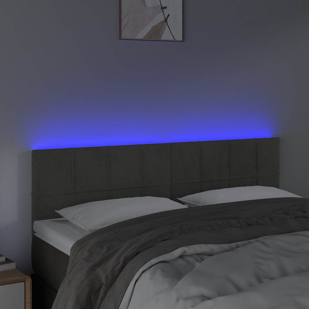 vidaXL Hoofdbord LED 144x5x78/88 cm fluweel donkergrijs grijs, foto 2