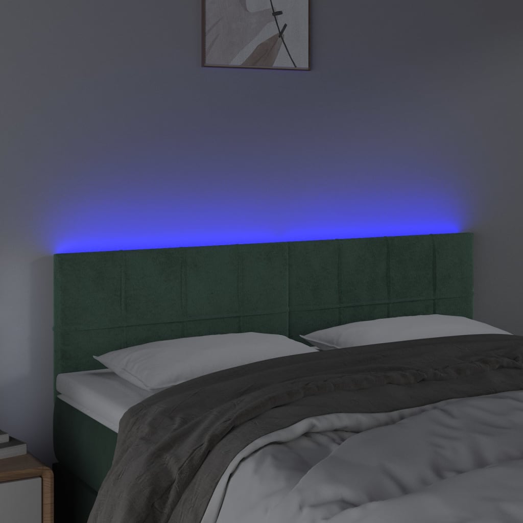 vidaXL Hoofdbord LED 144x5x78/88 cm fluweel donkergroen afbeelding