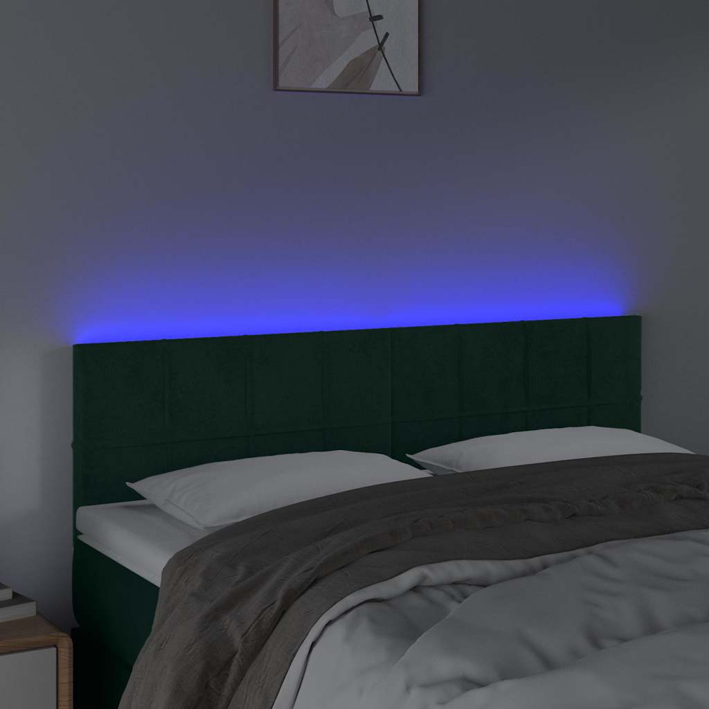 vidaXL Hoofdbord LED 144x5x78/88 cm fluweel donkergroen groen, foto 2