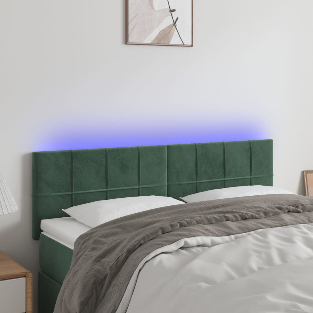 vidaXL Tăblie de pat cu LED, verde închis, 144x5x78/88 cm, catifea