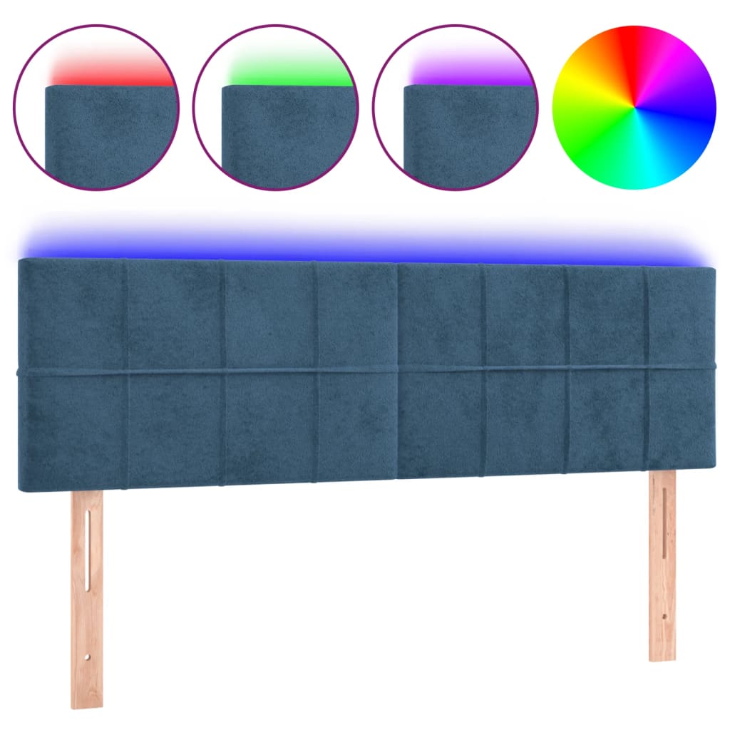 vidaXL Čelo postele s LED tmavě modré 144x5x78/88 cm samet