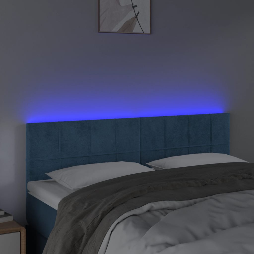 vidaXL Hoofdbord LED 144x5x78/88 cm fluweel donkerblauw afbeelding