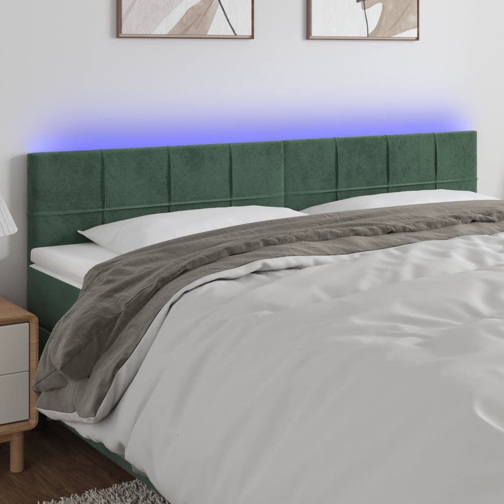 vidaXL Tăblie de pat cu LED, verde închis, 160x5x78/88 cm, catifea
