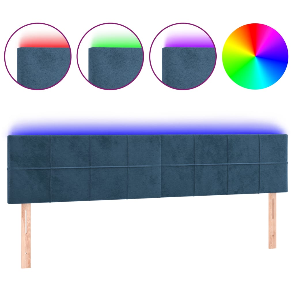vidaXL Čelo postele s LED tmavě modré 160x5x78/88 cm samet