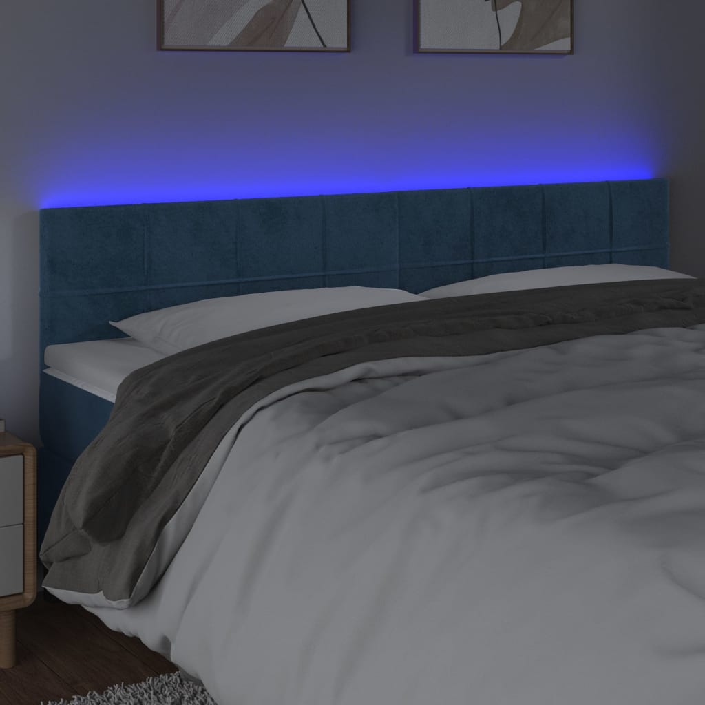 vidaXL Hoofdbord LED 160x5x78/88 cm fluweel donkerblauw afbeelding