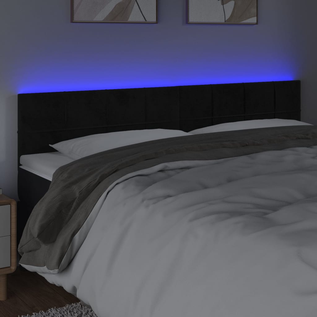 vidaXL Cabeceira de cama c/ luzes LED veludo 180x5x78/88 cm preto