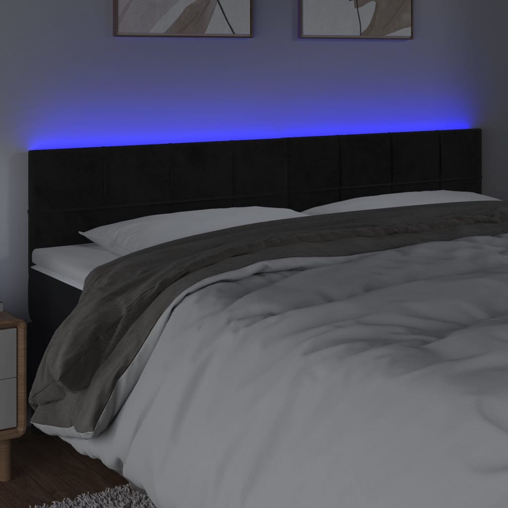 vidaXL Tăblie de pat cu LED, negru, 180x5x78/88 cm, catifea