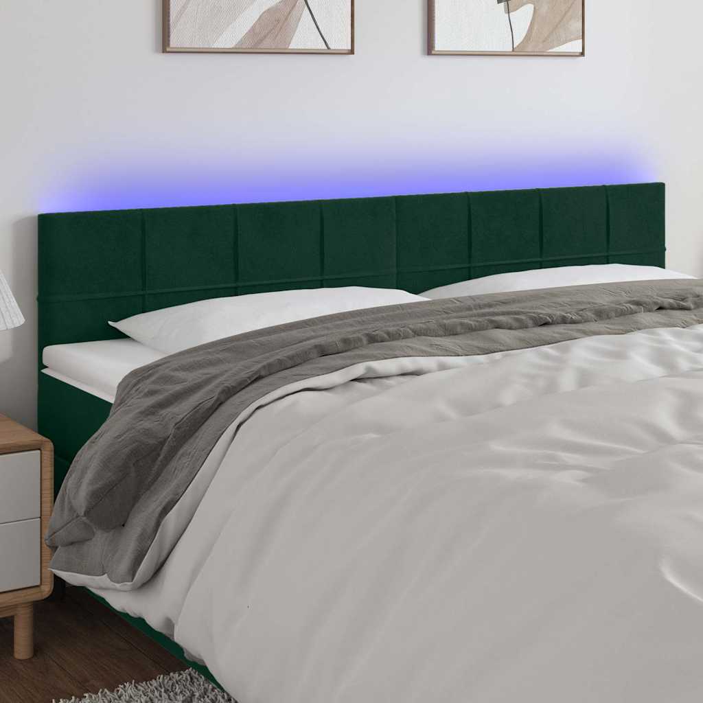 vidaXL Tăblie de pat cu LED, verde închis, 180x5x78/88 cm, catifea