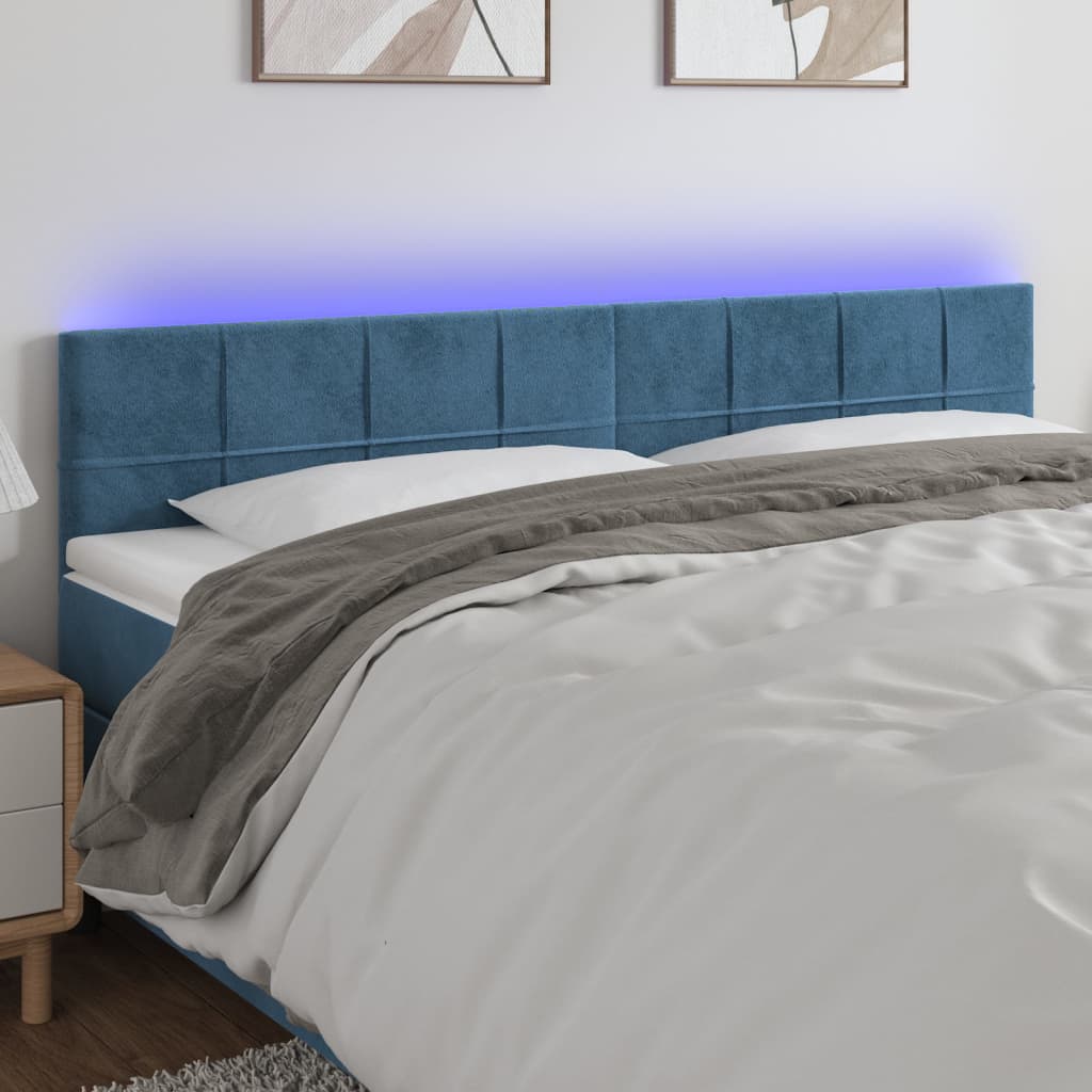 Čelo postele s LED tmavě modré 180x5x78/88 cm samet
