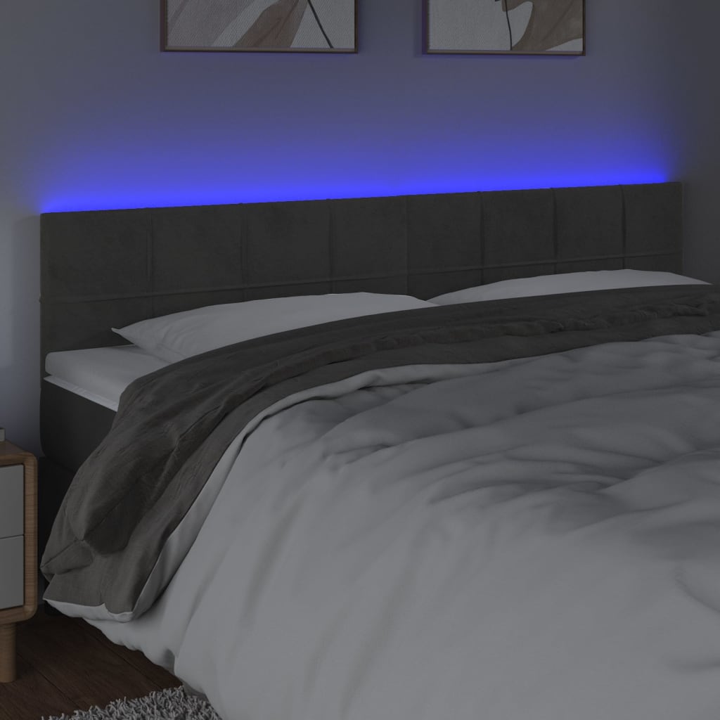 vidaXL Hoofdbord LED 200x5x78/88 cm fluweel donkergrijs afbeelding
