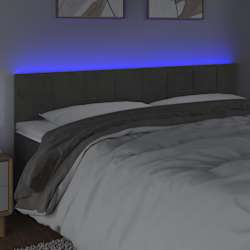 vidaXL Čelo postele s LED tmavosiv&eacute; 200x5x78/88 cm zamat