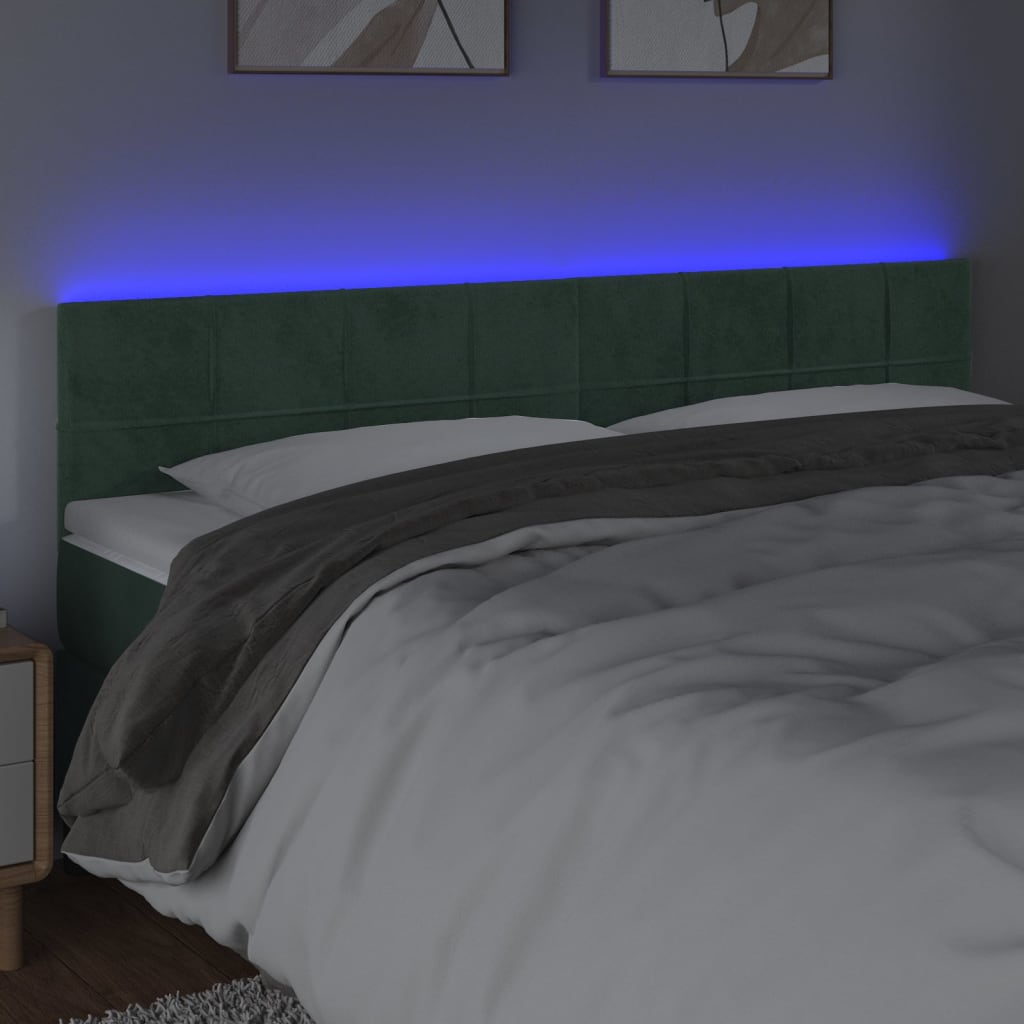 vidaXL Hoofdbord LED 200x5x78/88 cm fluweel donkergroen afbeelding