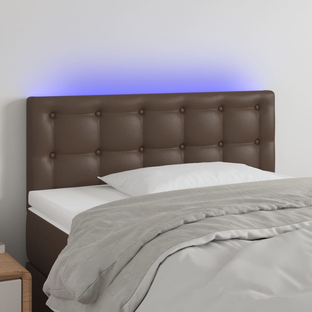 vidaXL TÄƒblie de pat cu LED, maro, 80x5x78/88 cm, piele ecologicÄƒ