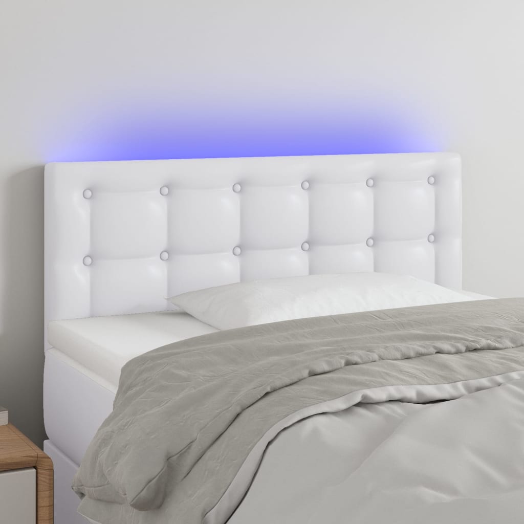 vidaXL sengegavl med LED-lys 100x5x78/88 cm kunstlæder hvid