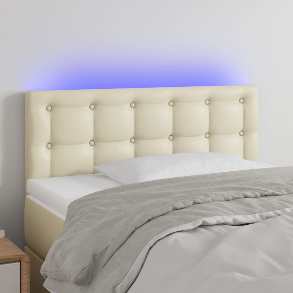 vidaXL sengegavl med LED-lys 100x5x78/88 cm kunstlæder cremefarvet