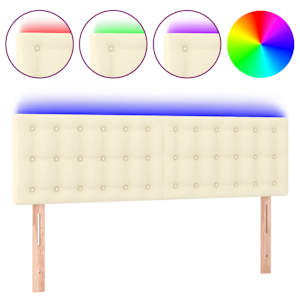 vidaXL LED-voodipeats, kreemjas, 144x5x78/88 cm, kunstnahk
