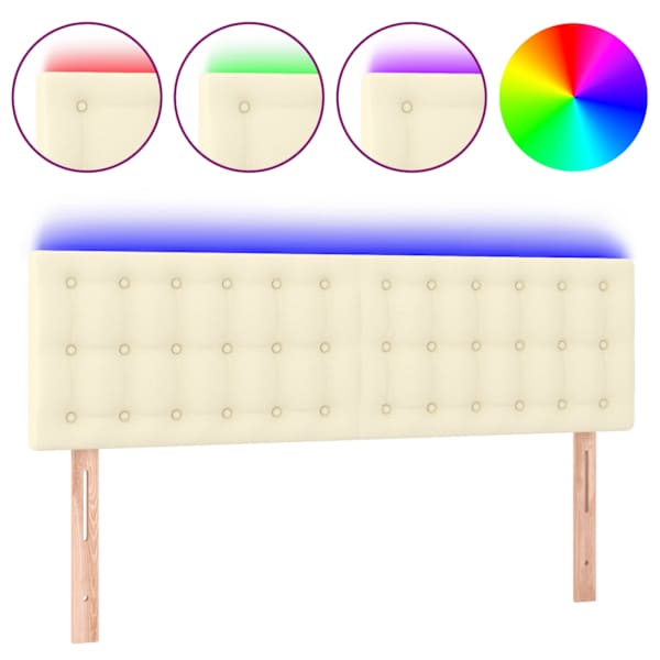 vidaXL LED-voodipeats, kreemjas, 144x5x78/88 cm, kunstnahk