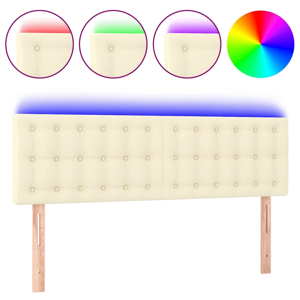 vidaXL Hoofdbord LED 144x5x78/88 cm kunstleer crèmekleurig, foto 3