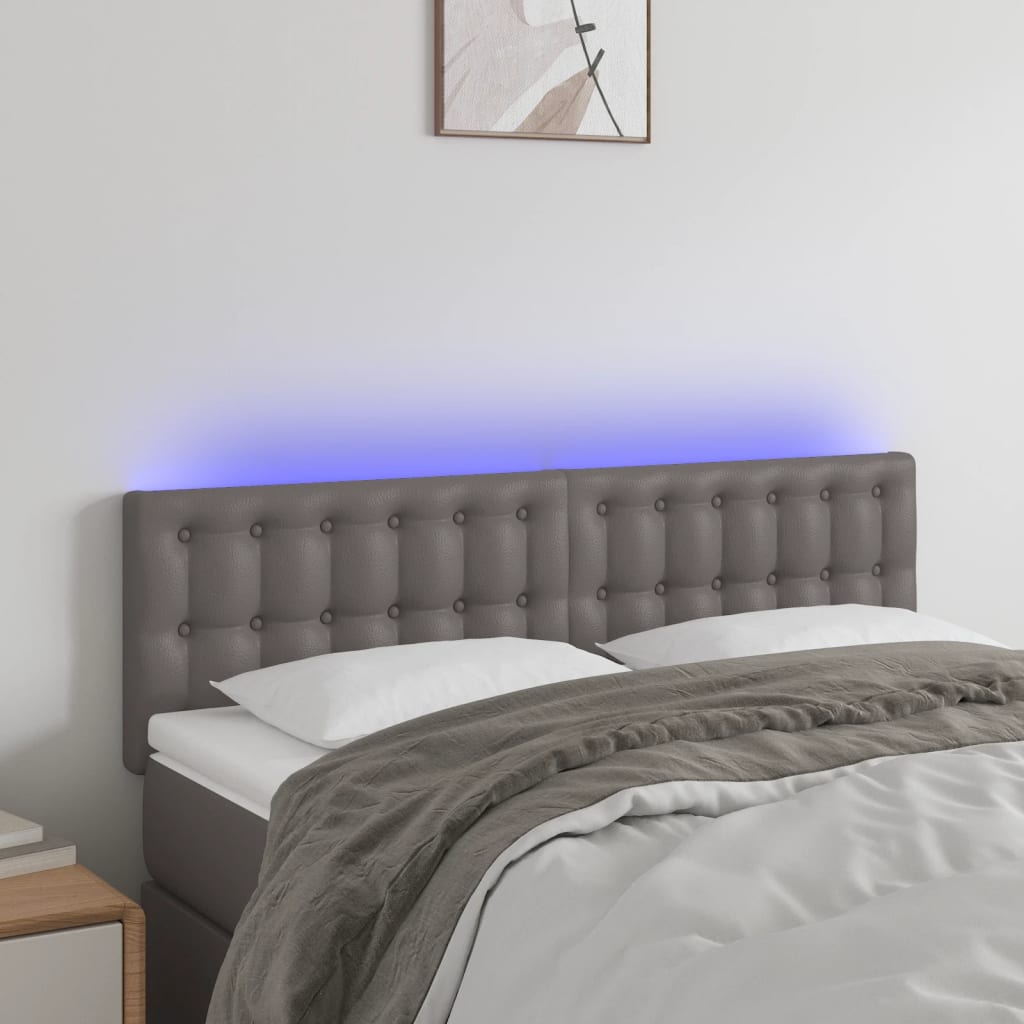 vidaXL Tăblie de pat cu LED, gri, 144x5x78/88 cm, piele ecologică