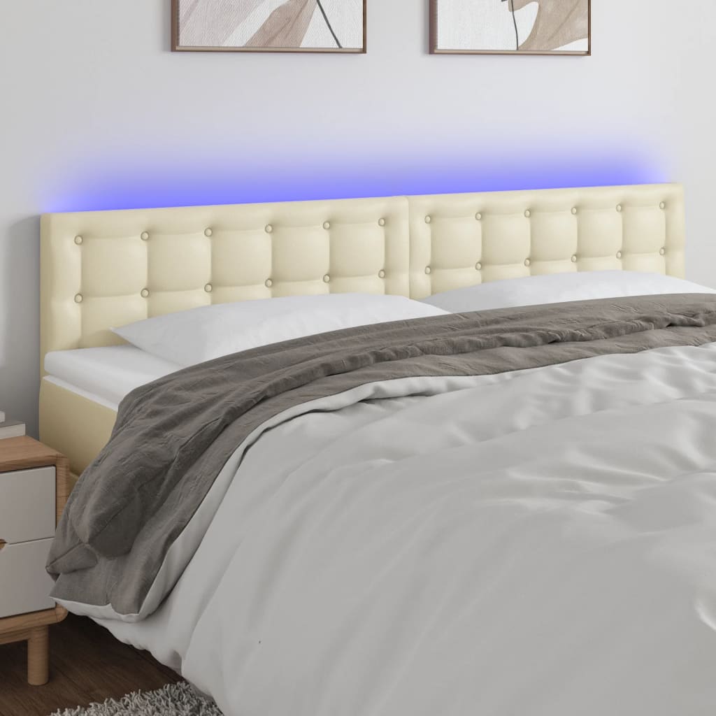 vidaXL Tăblie de pat cu LED, crem, 160x5x78/88 cm, piele ecologică