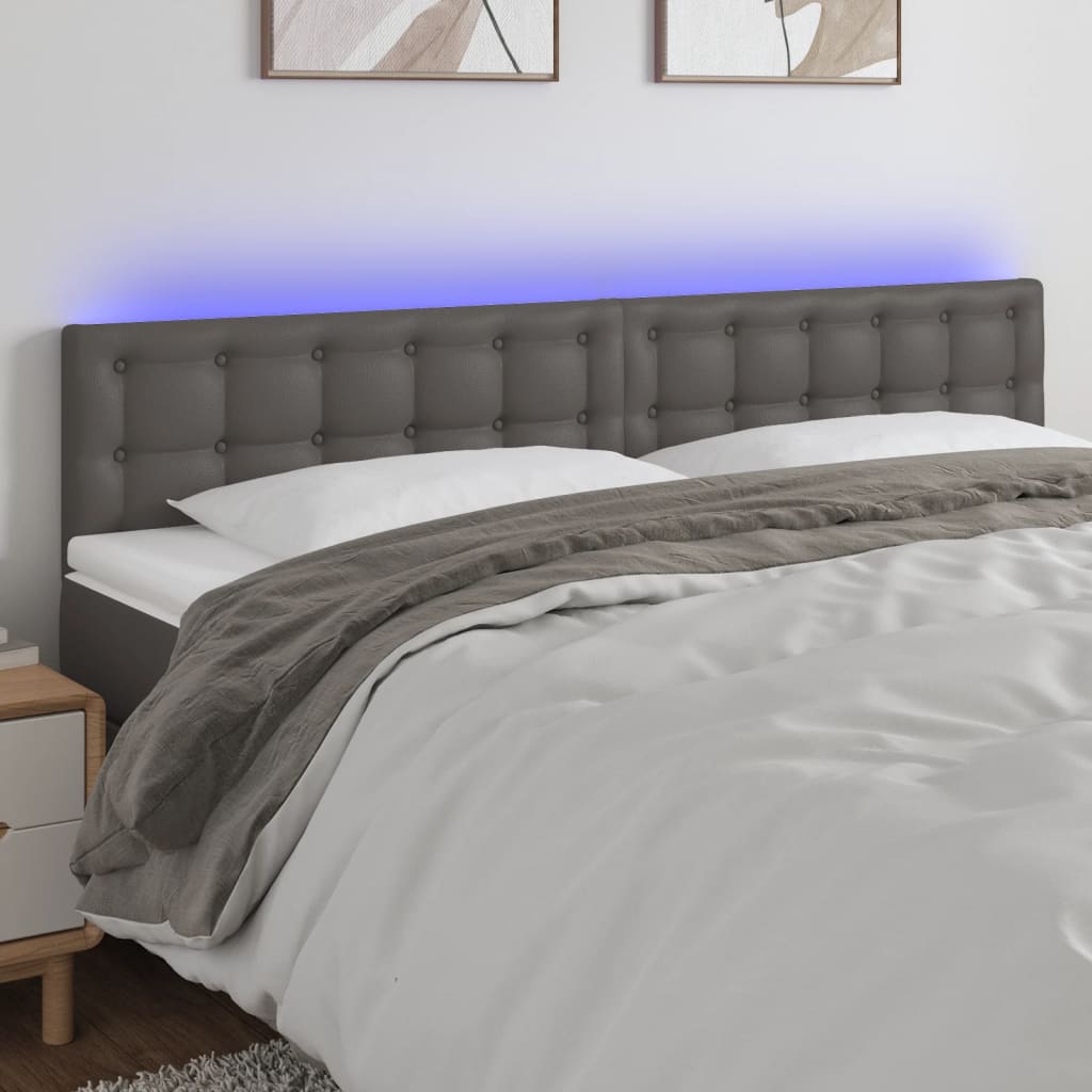 vidaXL Tăblie de pat cu LED, gri, 160x5x78/88 cm, piele ecologică