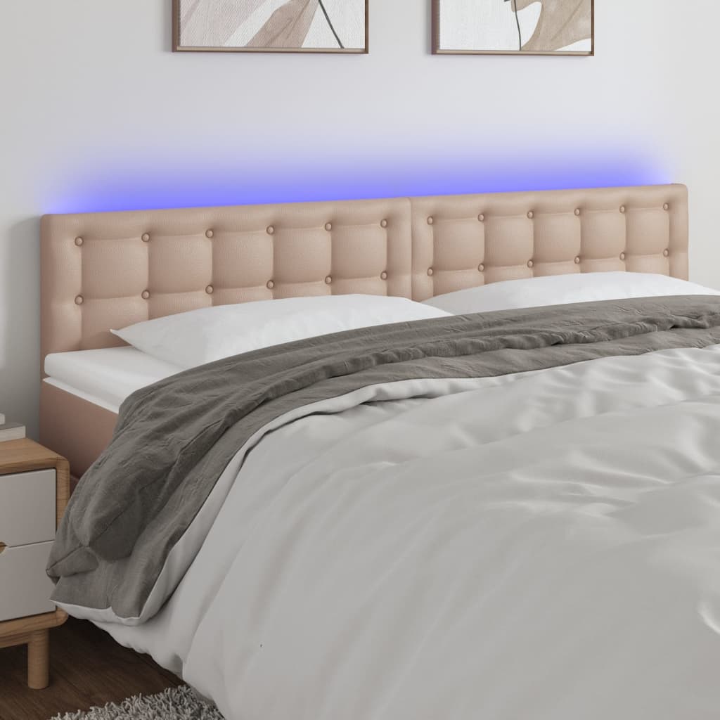 vidaXL Tăblie de pat cu LED cappuccino 180x5x78/88cm piele ecologică