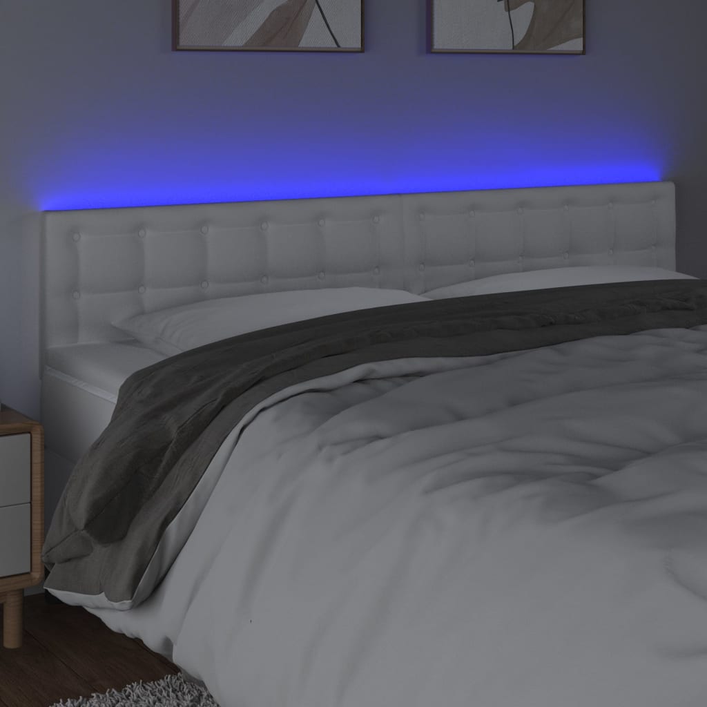 vidaXL Hoofdbord LED 200x5x78/88 cm kunstleer wit afbeelding