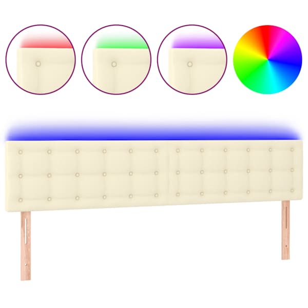 vidaXL LED-voodipeats, kreemjas, 200x5x78/88 cm, kunstnahk