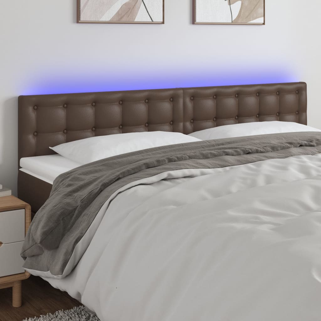 vidaXL Tăblie de pat cu LED, maro, 200x5x78/88 cm, piele ecologică