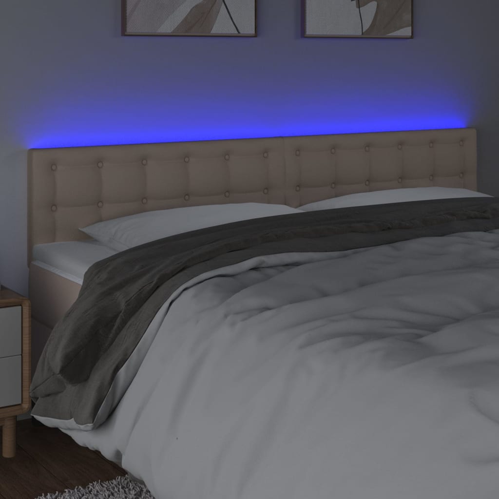 vidaXL Hoofdbord LED 200x5x78/88 cm kunstleer cappuccinokleurig afbeelding