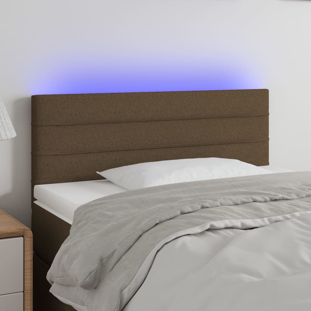 vidaXL Tăblie de pat cu LED, maro închis, 80x5x78/88 cm, textil