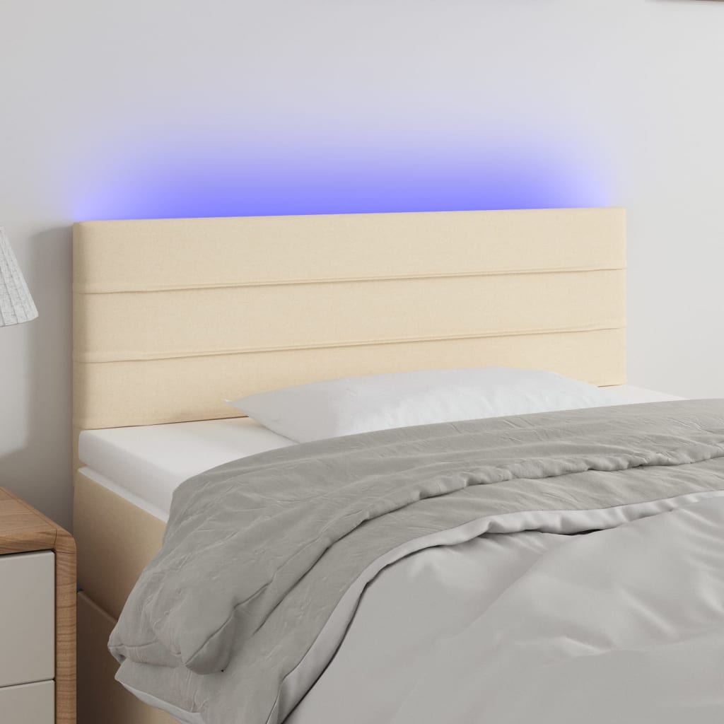 vidaXL Tăblie de pat cu LED, crem, 80x5x78/88 cm, textil